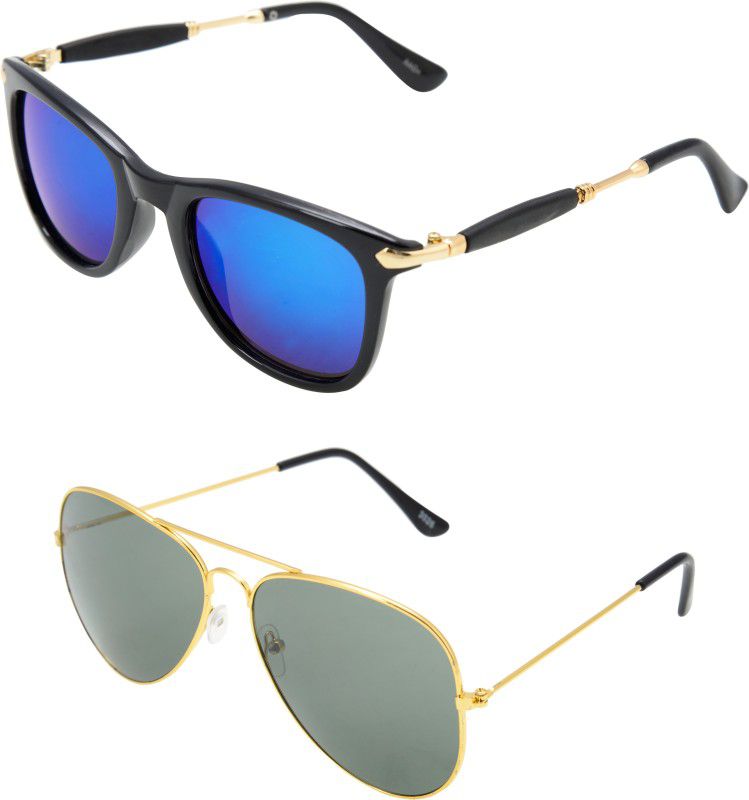 UV Protection Aviator, Wayfarer, Round Sunglasses (Free Size)  (For Men & Women, Blue, Black)