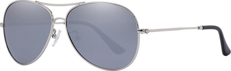 Polarized, Mirrored, UV Protection Aviator Sunglasses (61)  (For Men & Women, Silver)
