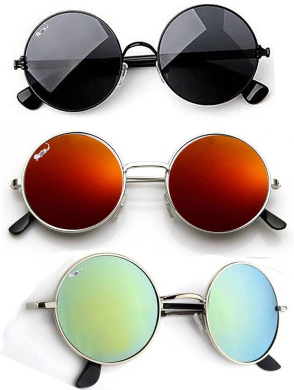 Mirrored Round Sunglasses (Free Size)  (For Men & Women, Black, Yellow, Green)