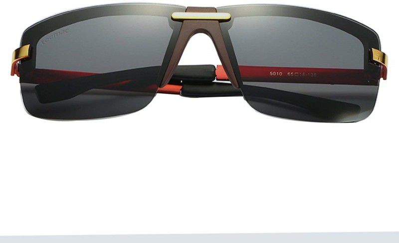 Polarized, UV Protection Rectangular Sunglasses (67)  (For Men & Women, Black)
