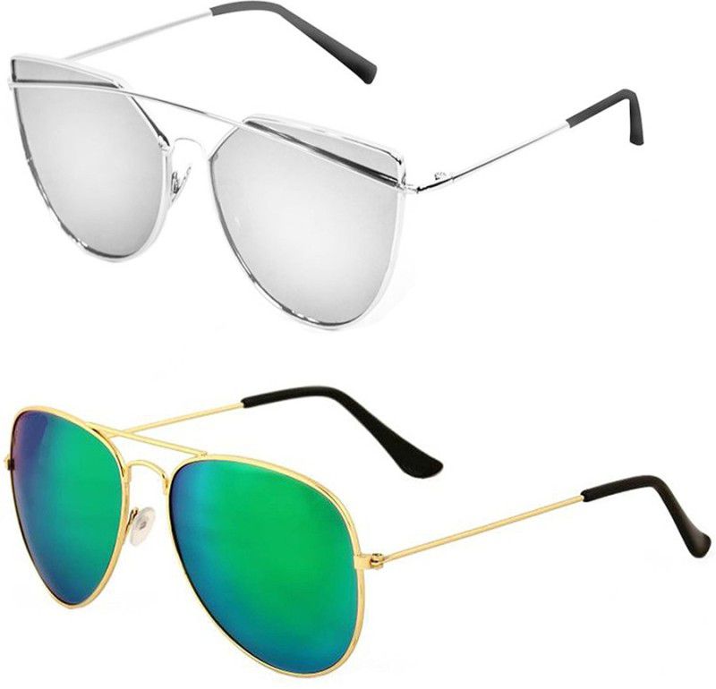 UV Protection Round Sunglasses (53)  (For Men & Women, Silver, Green)