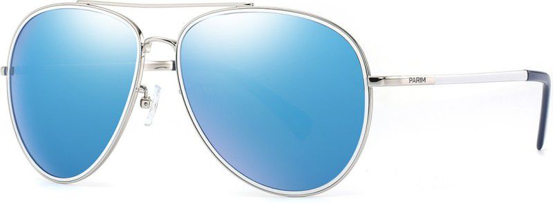 Polarized, Mirrored, UV Protection Aviator Sunglasses (62)  (For Men & Women, Blue)