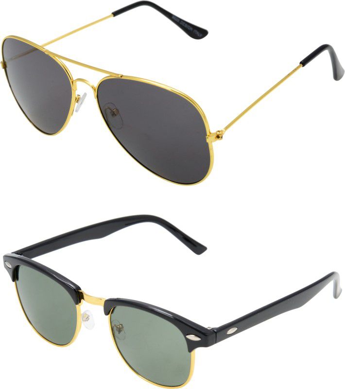 UV Protection Round Sunglasses (Free Size)  (For Men & Women, Black, Green)