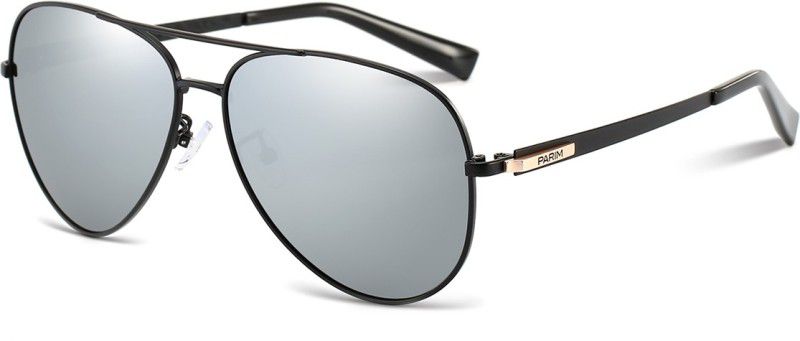 Polarized, Mirrored, UV Protection Aviator Sunglasses (61)  (For Men, Grey)