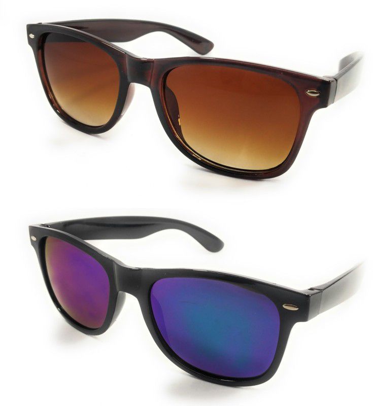 UV Protection, Mirrored Wayfarer Sunglasses (54)  (For Men & Women, Brown, Green)