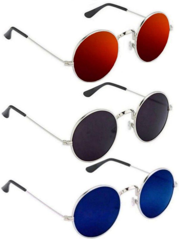 UV Protection Round Sunglasses (Free Size)  (For Men & Women, Red, Black, Blue)