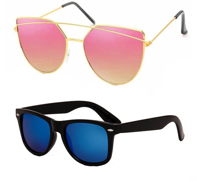 UV Protection Aviator Sunglasses (55)  (For Men & Women, Pink, Blue)