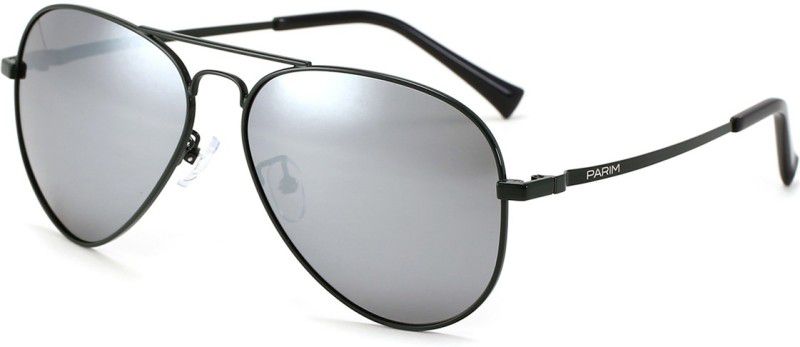 Polarized, Mirrored, UV Protection Aviator Sunglasses (59)  (For Men & Women, Silver)