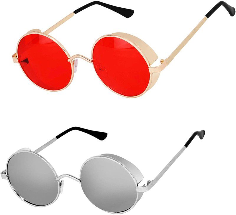 UV Protection, Mirrored, Gradient Round Sunglasses (51)  (For Men & Women, Red, Silver)