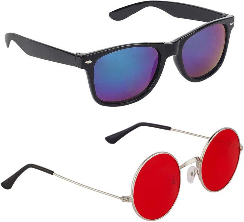 UV Protection Round, Wayfarer Sunglasses (Free Size)  (For Men & Women, Red, Blue)