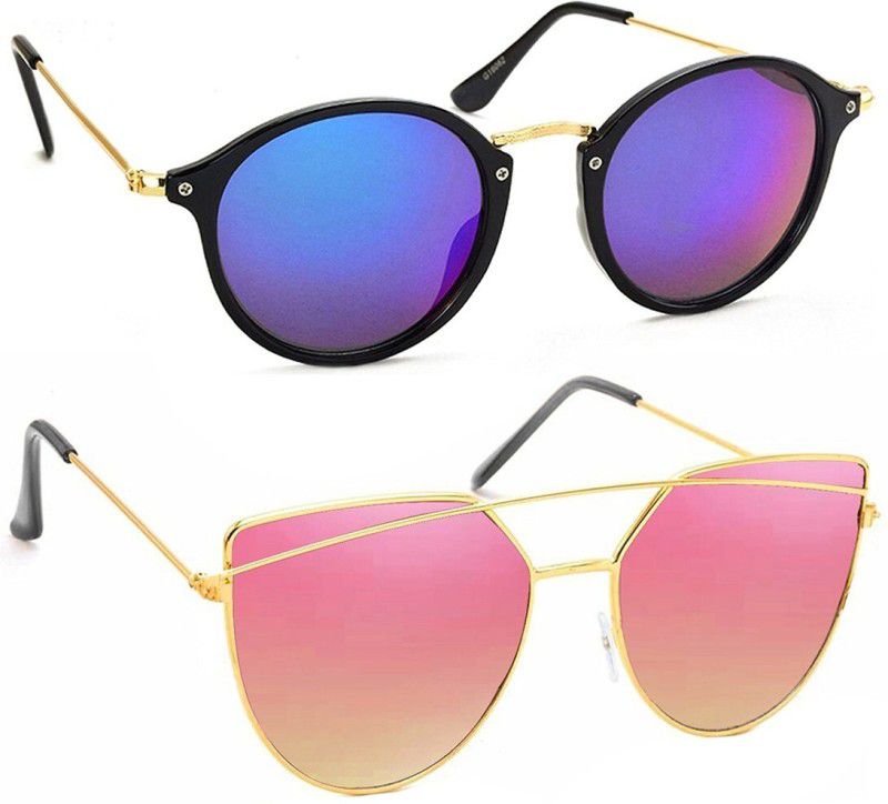 UV Protection Aviator Sunglasses (55)  (For Men & Women, Blue, Pink)