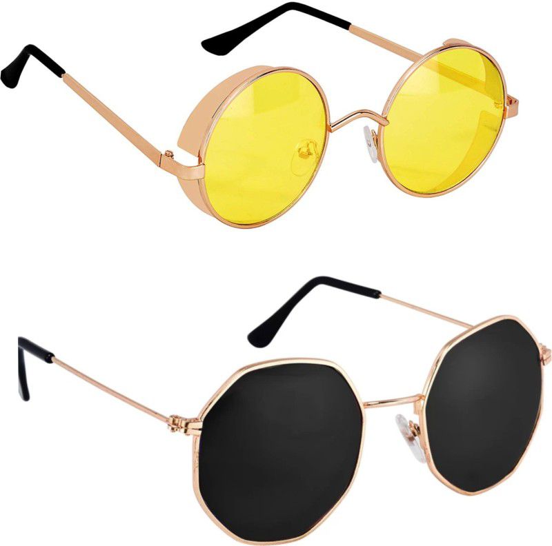 UV Protection Round Sunglasses (51)  (For Men & Women, Yellow, Black)