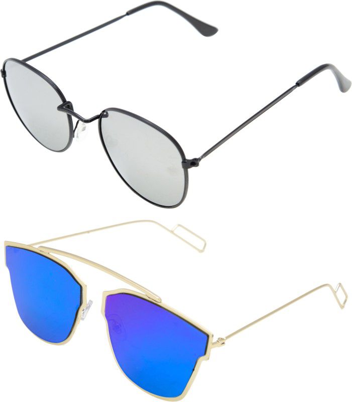 UV Protection Aviator, Wayfarer, Round Sunglasses (Free Size)  (For Men & Women, Grey, Blue)