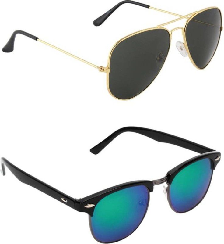 UV Protection Clubmaster, Aviator Sunglasses (Free Size)  (For Men & Women, Green, Blue)