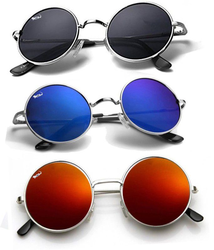 UV Protection Round Sunglasses (53)  (For Men & Women, Black, Blue, Red)