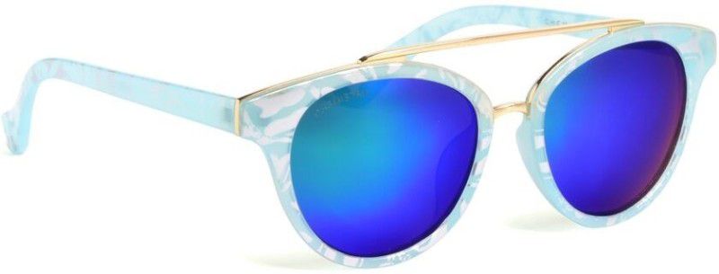 Polarized, UV Protection Round Sunglasses (53)  (For Women, Blue)