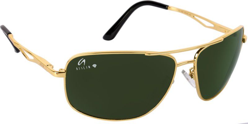 Toughened Glass Lens, UV Protection Wayfarer, Rectangular Sunglasses (63)  (For Men, Green)