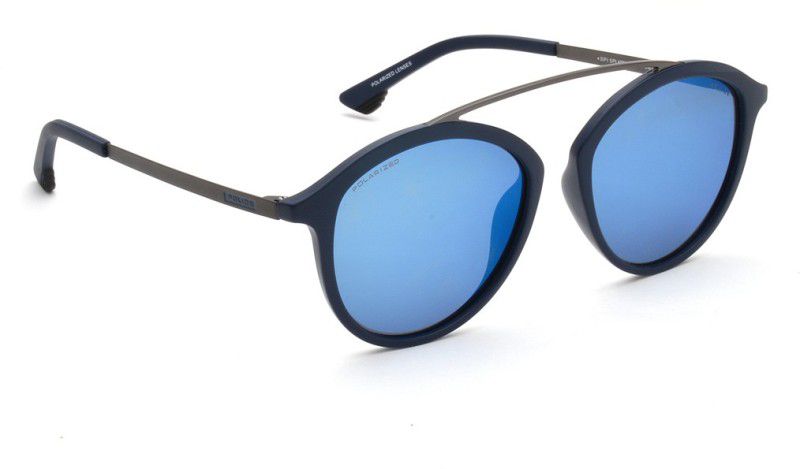 Polarized, Mirrored Round Sunglasses (52)  (For Men, Blue)