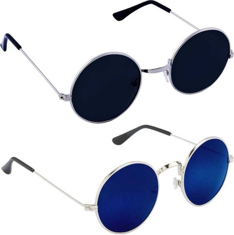 UV Protection Round Sunglasses (48)  (For Men, Black, Blue)