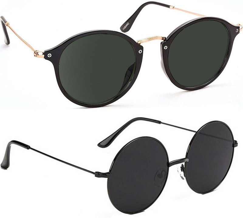 Mirrored, UV Protection Round Sunglasses (53)  (For Men & Women, Black)