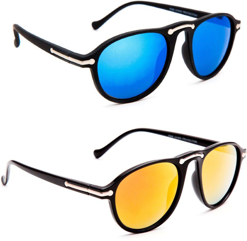 Mirrored, UV Protection Aviator Sunglasses (Free Size)  (For Men & Women, Blue, Orange)