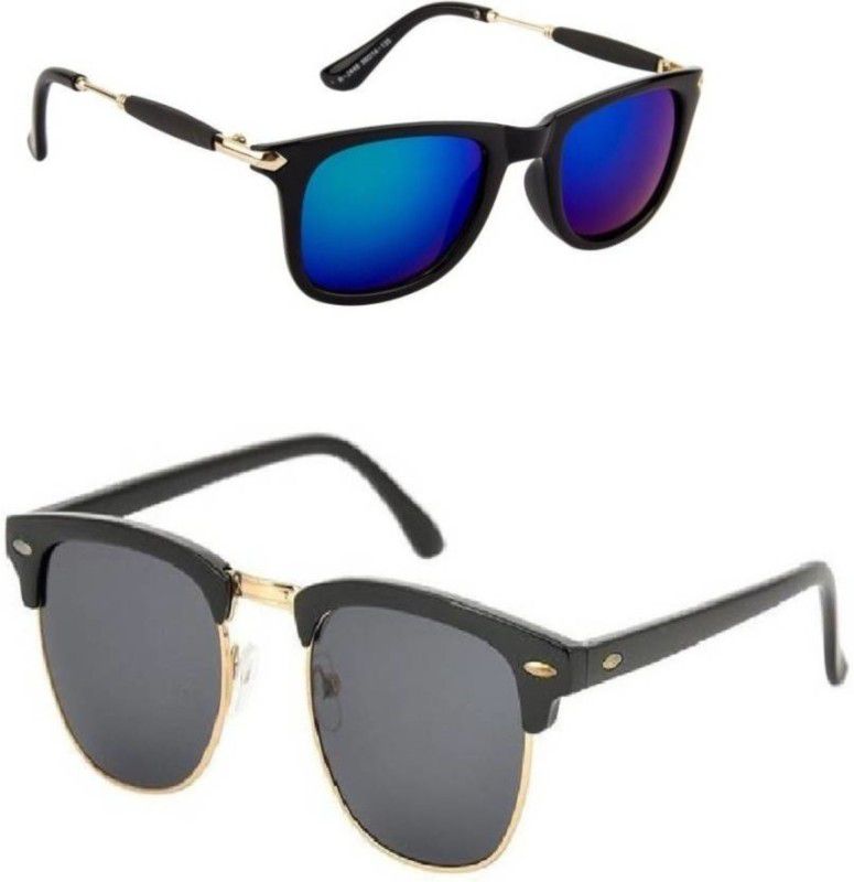 UV Protection Wayfarer, Clubmaster Sunglasses (Free Size)  (For Men & Women, Black, Blue)