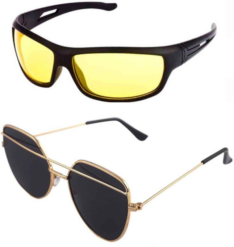 UV Protection Wrap-around, Retro Square Sunglasses (Free Size)  (For Men & Women, Black, Yellow)