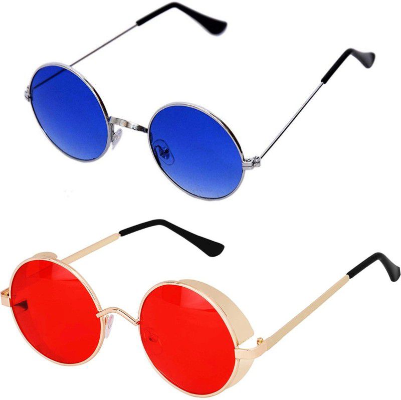 UV Protection, Gradient Round Sunglasses (51)  (For Men & Women, Red, Blue)