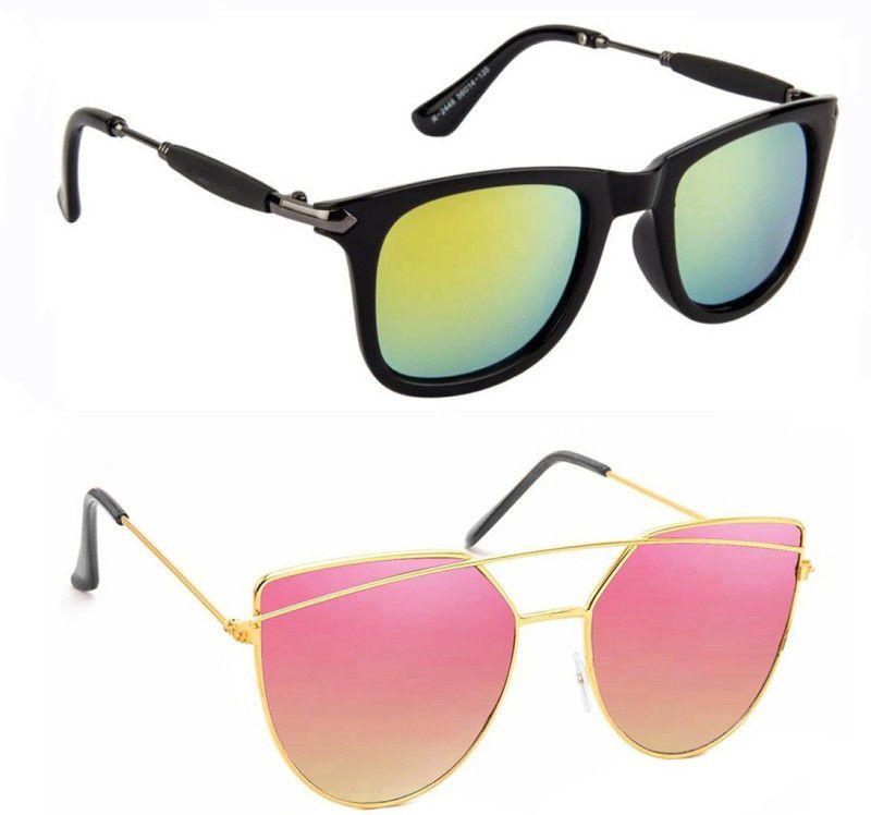 Mirrored, UV Protection Wayfarer, Over-sized Sunglasses (53)  (For Men & Women, Yellow, Pink)