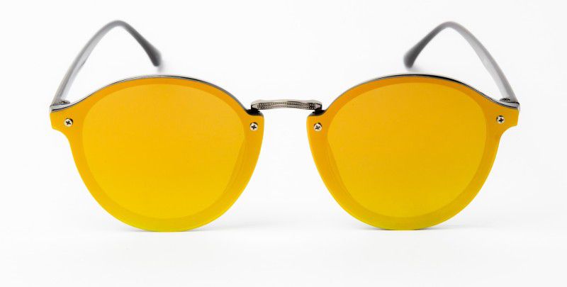 Mirrored, UV Protection Round Sunglasses (Free Size)  (For Men & Women, Orange)