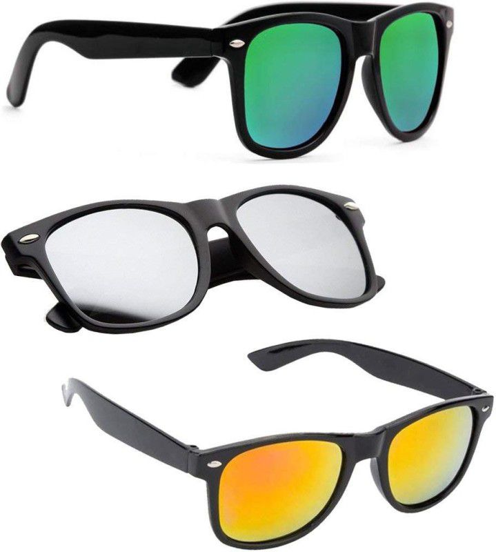 UV Protection, Mirrored Wayfarer Sunglasses (54)  (For Men & Women, Yellow, Silver, Green)