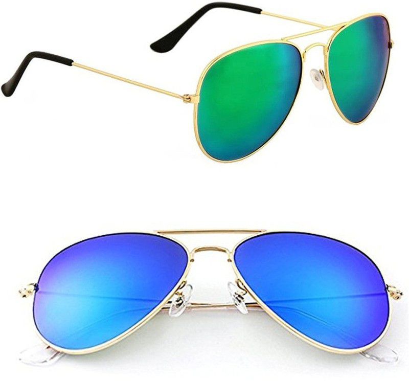 Mirrored Aviator Sunglasses (Free Size)  (For Men & Women, Violet, Green)