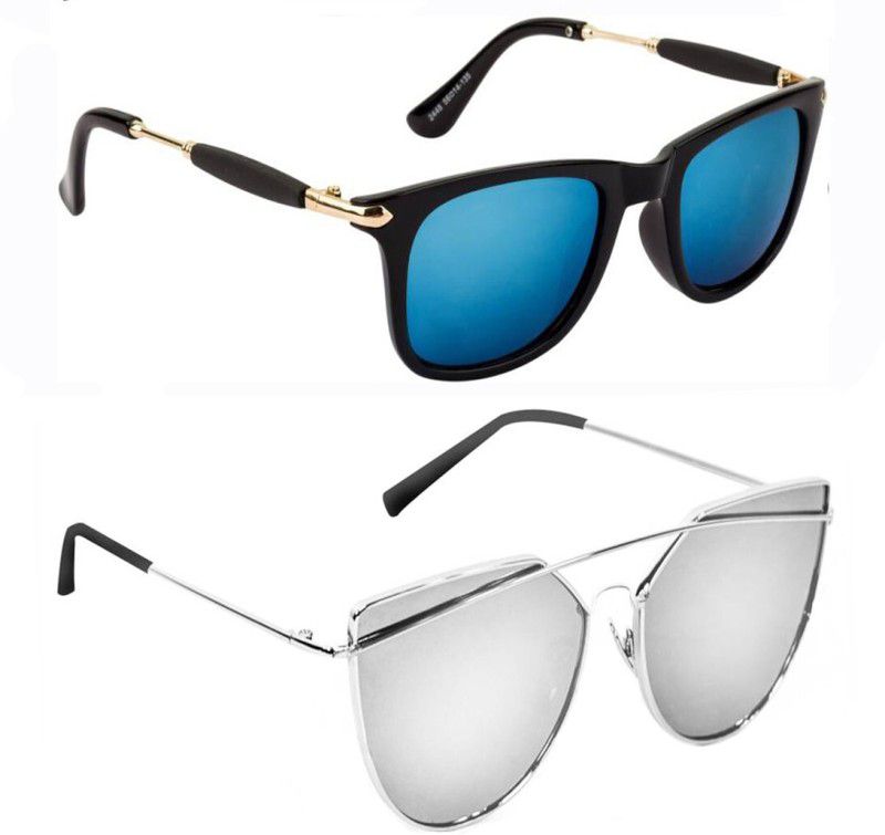 Mirrored, UV Protection Wayfarer, Over-sized Sunglasses (53)  (For Men & Women, Blue, Silver)