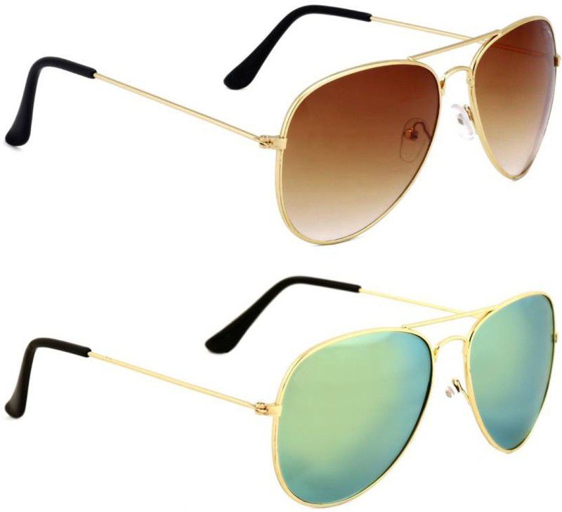 UV Protection Aviator Sunglasses (55)  (For Men & Women, Brown, Green)