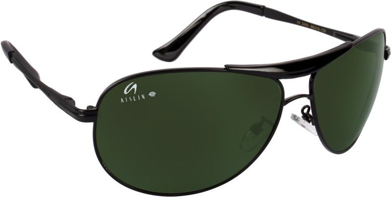 Toughened Glass Lens, UV Protection Aviator, Oval Sunglasses (66)  (For Men & Women, Green)