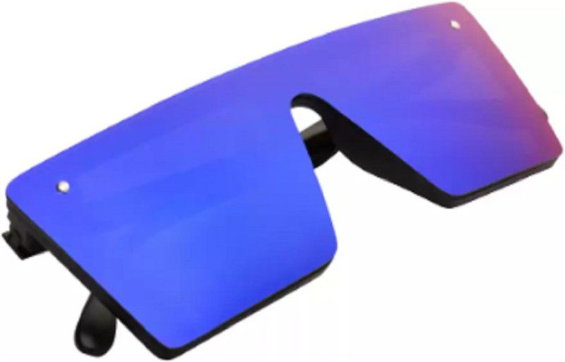 UV Protection, Mirrored, Toughened Glass Lens Rectangular Sunglasses (28)  (For Men & Women, Blue)
