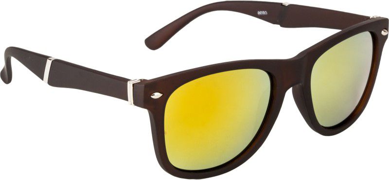 UV Protection, Mirrored Wayfarer Sunglasses (51)  (For Men & Women, Golden)