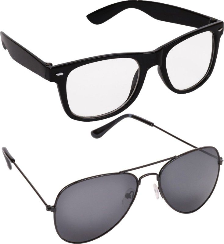 UV Protection Wayfarer, Aviator Sunglasses (Free Size)  (For Men & Women, Clear, Black)