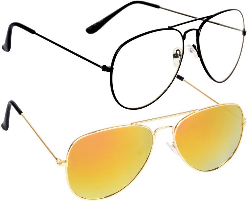 UV Protection Aviator Sunglasses (Free Size)  (For Men & Women, Clear, Yellow)
