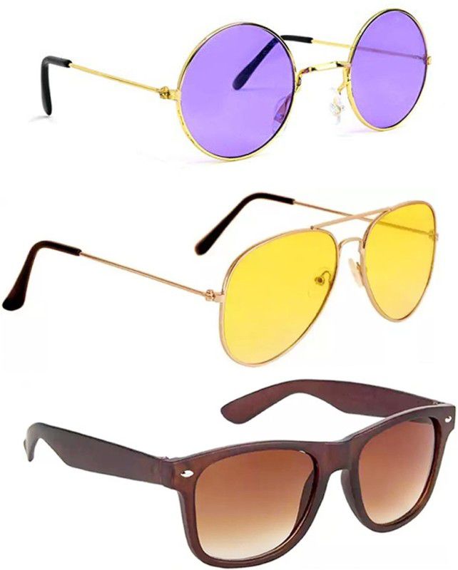 Round, Aviator, Wayfarer Sunglasses  (For Men & Women, Violet, Yellow, Brown)