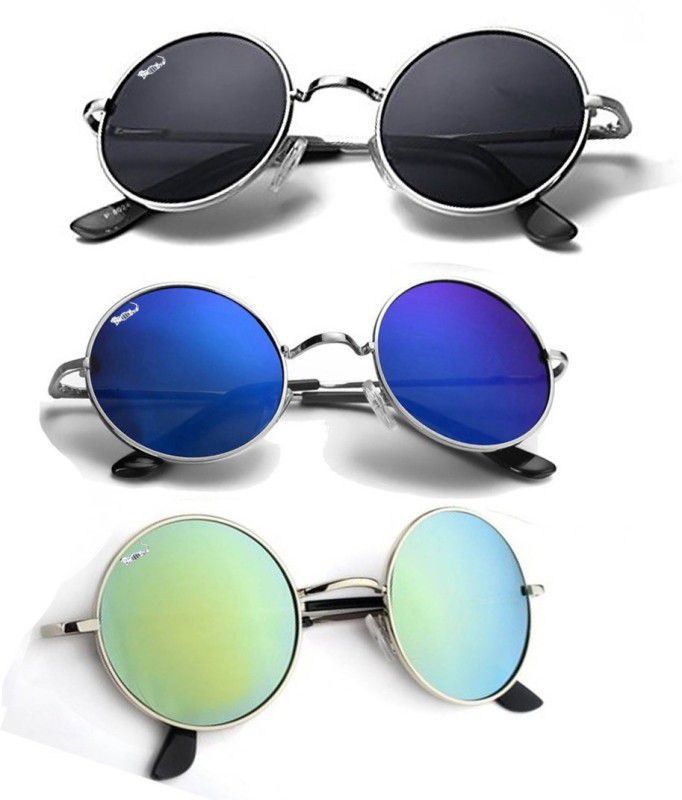 UV Protection Round Sunglasses (54)  (For Men & Women, Black, Blue, Green)