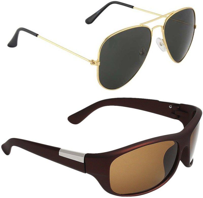 UV Protection Aviator, Wrap-around Sunglasses (Free Size)  (For Men & Women, Black, Brown)