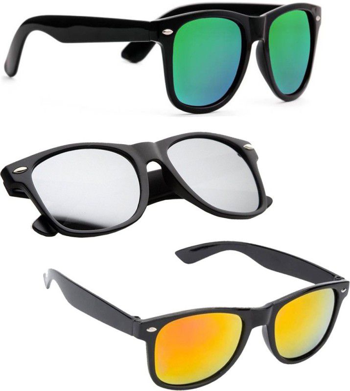 Mirrored Wayfarer Sunglasses (Free Size)  (For Men & Women, Green, Yellow, Silver)