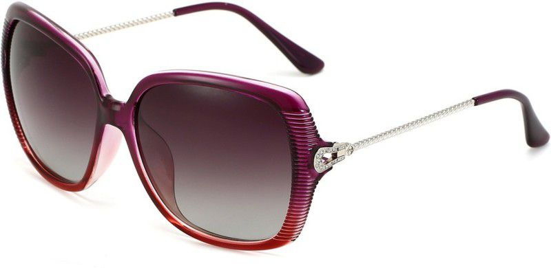 Polarized, UV Protection, Gradient Rectangular, Over-sized Sunglasses (Free Size)  (For Women, Violet)