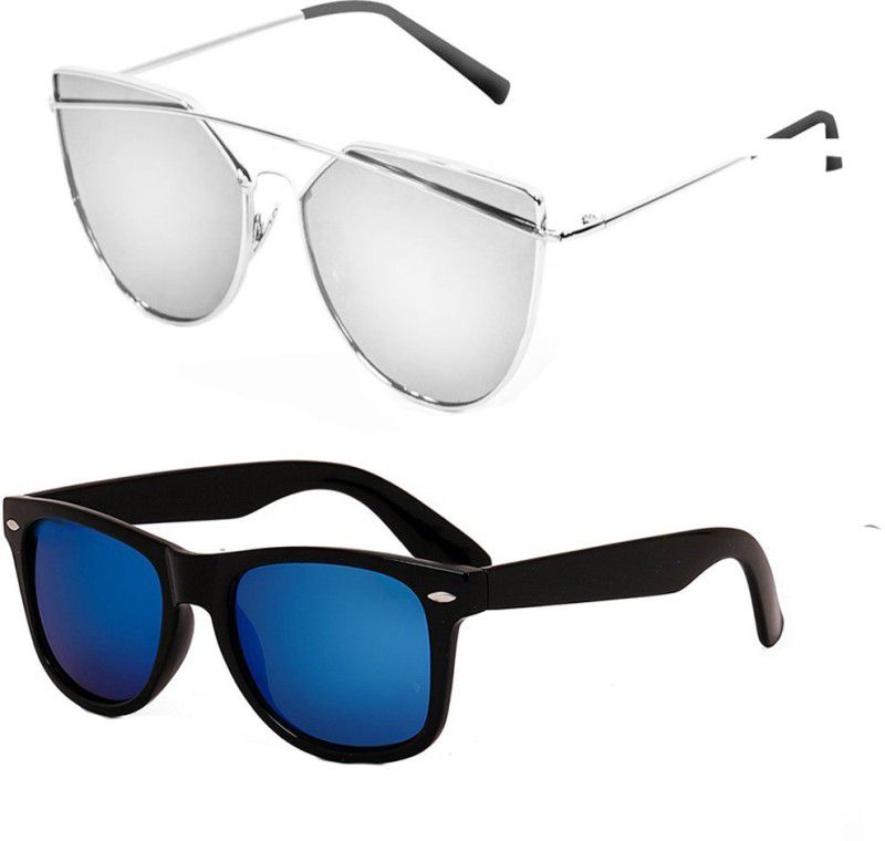 UV Protection Aviator Sunglasses (55)  (For Men & Women, Silver, Blue)