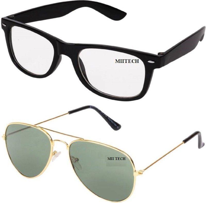 UV Protection Wayfarer, Aviator Sunglasses (Free Size)  (For Men & Women, Clear, Green)