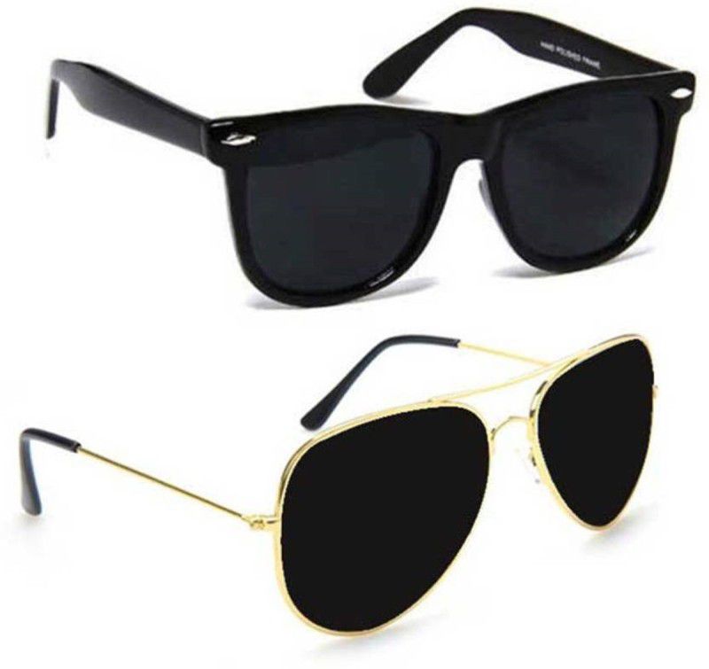 UV Protection, UV Protection Wayfarer, Aviator Sunglasses (Free Size)  (For Men & Women, Black)