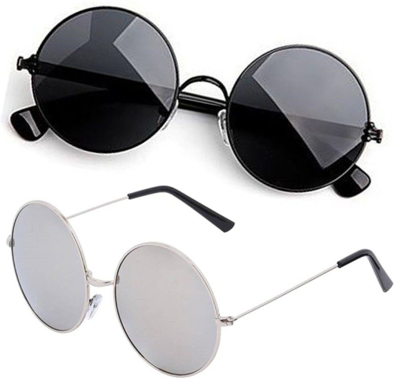 Gradient, Others Round Sunglasses (50)  (For Men & Women, Silver)