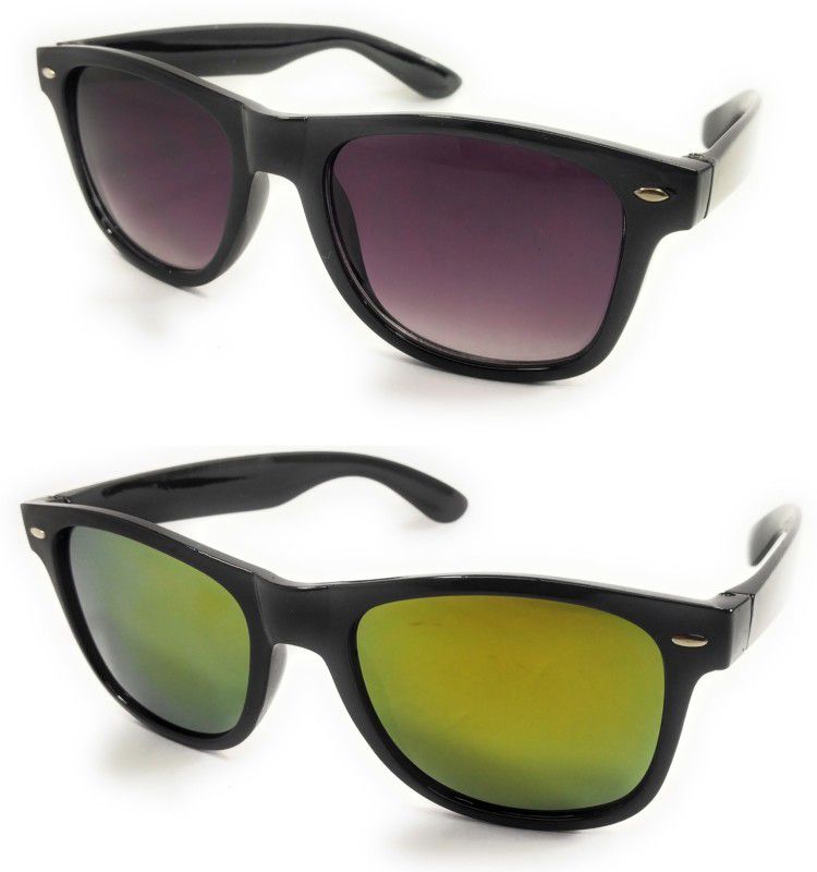 UV Protection, Mirrored Wayfarer Sunglasses (54)  (For Men & Women, Black, Yellow)