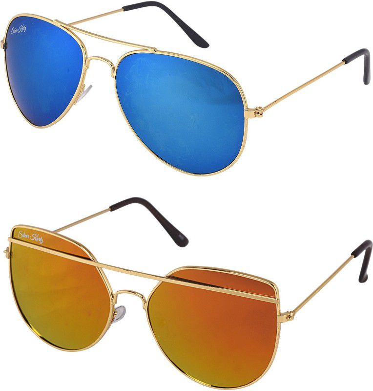 UV Protection Aviator Sunglasses (88)  (For Men & Women, Blue, Golden)